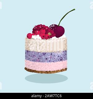 Hand drawn desserts - slices of cheesecake with cherry on top, sketch style vector illustration isolated on blue background. Stock Vector