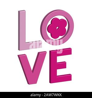 Happy Valentines day card with 3D text LOVE. Stock Vector