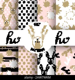 Creative Hand Drawn textures. Set of vector seamless patterns. For Christmas, wedding, birthday, anniversary, Valentine's day, party invitations. Stock Vector
