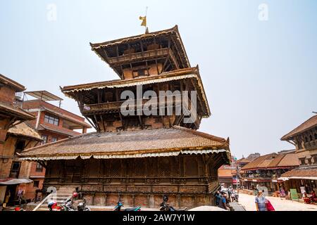 Three-storey Dattatreya temple, originally built in 1427 from timber of a single tree. Bhaktapur, Kathmandu valley, Nepal Stock Photo