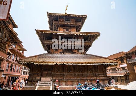 Three-storey Dattatreya temple, originally built in 1427 from timber of a single tree. Bhaktapur, Kathmandu valley, Nepal Stock Photo