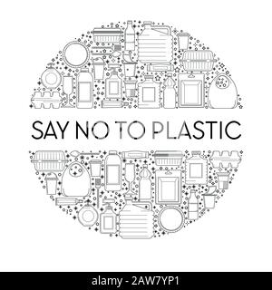 Environment protection, say no to plastic line icons banner Stock Vector