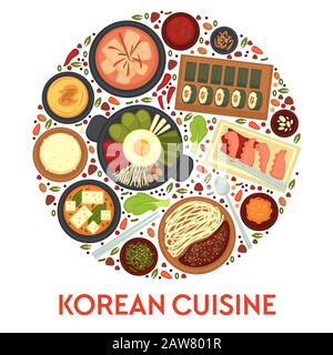 Korean food cuisine, menu dishes and Korea meals, vector restaurant ...