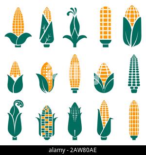 Sweet corn cobs icons collection in abstract graphic style Stock Vector
