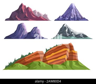 Landscape constructor set with various mountains and sleeping volcano Stock Vector
