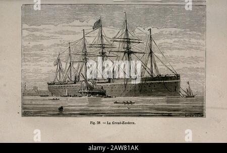 19th century Woodcut print on paper of the SS Great Eastern iron sailing steamship  from L'art Naval by Leon Renard, Published in 1881 Stock Photo