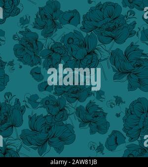 Chic hand-drawn seamless black and white damask floral motif pattern ...