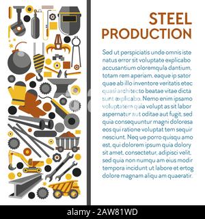 Steel production industry banner, metal products and tools Stock Vector