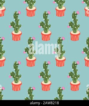 Seamless cute pattern with cactus Stock Vector