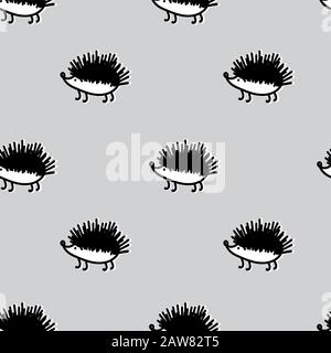 Seamless pattern with cute watercolor hedgehogs. Stock Vector
