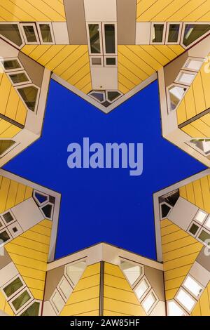 Rotterdam cube houses (kubus huizen) low angle night sky Stock Photo