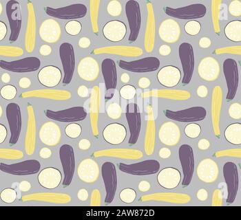 Vector illustration of hand drawn zucchini and eggplant varieties. Stock Vector