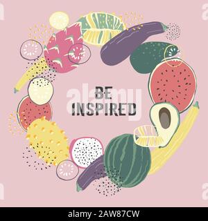 Vegetable hand drawn wreath vector illustration. Farm Market poster. Stock Vector