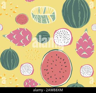 Seamless fruit and vegetables vegetarian food pattern, Stock Vector