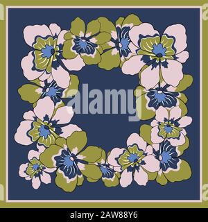 Colorful silk scarf with flowering orhide. Stock Vector
