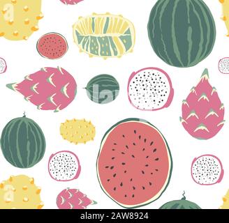 Seamless fruit and vegetables vegetarian food pattern, Stock Vector