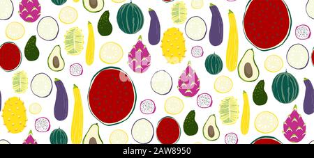Seamless fruit and vegetables vegetarian food pattern, Stock Vector
