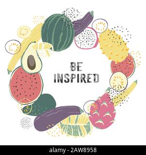 Vegetable hand drawn wreath vector illustration. Farm Market poster. Stock Vector