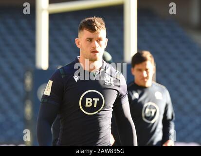 BT Murrayfield Stadium.Edinburgh.Scotland, UK. 7th Feb, 2020. Scots Rugby Training session ahead of Guinness Six Nations Test Scotland vs England. Scotland Magnus Bradbury . Credit: eric mccowat/Alamy Live News Stock Photo