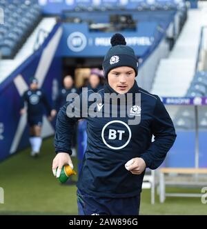 BT Murrayfield Stadium.Edinburgh.Scotland, UK. 7th Feb, 2020. Scots Rugby Training session ahead of Guinness Six Nations Test Scotland vs England. Scotland George Horne . Credit: eric mccowat/Alamy Live News Stock Photo