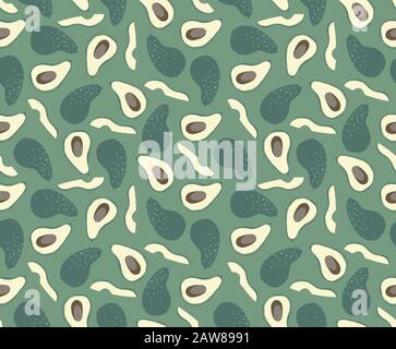Seamless background from a ripe avocado with seeds. Stock Vector