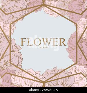 Pastel peony with golden abstract background. Stock Vector