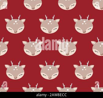 Cute cartoon seamless pattern with deer. Hand Drawn Illustration of Deer. Funny Merry Christmas pattern. Stock Photo
