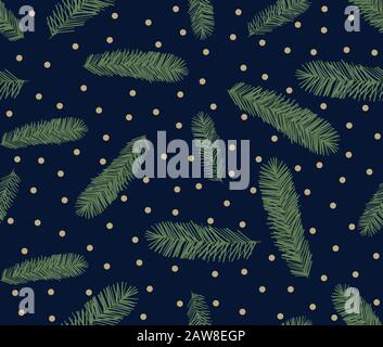 Seamless pattern of Pine Christmas spruce, hand drawn botanical print. Stock Vector