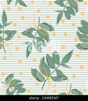Foliage natural branches with green leaves seamless pattern. Stock Vector