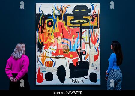 London, UK. 7th February, 2020. JEAN-MICHEL BASQUIAT, RUBBER, 1985, EST. £6-8 million - Sotheby's previews its Contemporary Art Sale which takes place on 11th February 2020 in London. Credit: Guy Bell/Alamy Live News Stock Photo