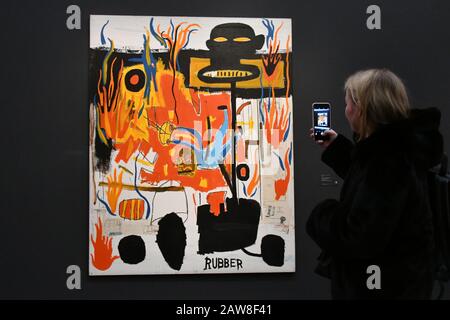 Jean-Michel Basquiat, Rubber, 1985, Estimate £6-8 million at this seasonÕs Contemporary Art Auctions at SothebyÕs London, UK. 7th Feb, 2020. Credit: Nils Jorgensen/Alamy Live News Stock Photo