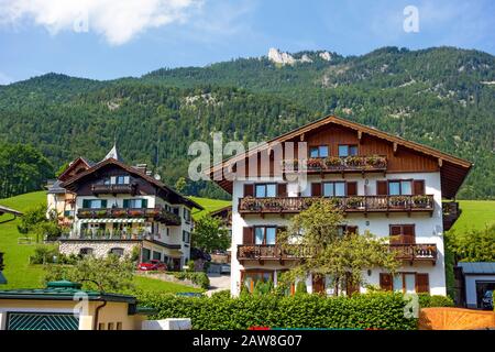 In the center of the village of St. Wolfgang, a famous tourist destination for Austria tourists Stock Photo