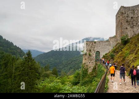 Camlihemsin, Rize/ Turkey - August 06 2019: Zilkale, zil kale with tourists. Stock Photo