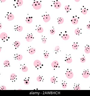 Repeating pink doodle dotted background. Circles and rounds background. Stock Vector