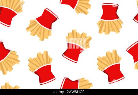 Hand draw french fries. Doodle french fries seamless pattern background.Fast food seamless vector pattern. Stock Vector