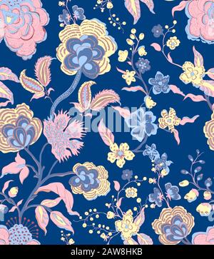 Traditional oriental seamless floral pattern. Vintage flowers background. Decorative ornament backdrop for fabric, textile, wrapping paper, card Stock Vector