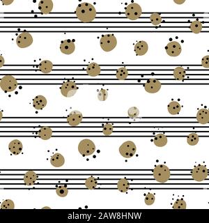 Repeating gold doodle dotted and stripe background. Circles, rounds and line. Stock Vector