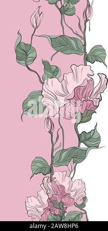 Seamless pattern, hand drawn pink pale Eustoma. Stock Vector