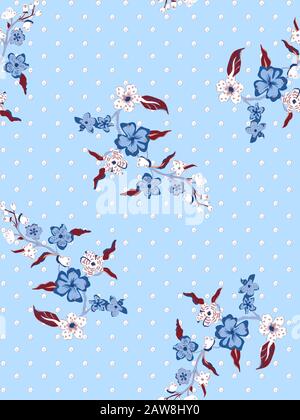 Gentle seamless polka dot pattern with flowers. Cute simple floral ornament. Vector illustration for fabric, scrapbooking paper and other Stock Vector