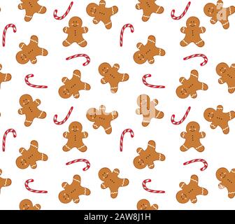 gingerbread man seamless pattern. isolated on white background Stock Vector