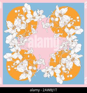 Silk scarf with apple blossom. Abstract seamless vector pattern with ...