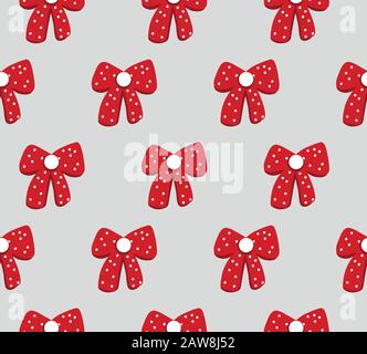 Red bow grid seamless pattern background isolated on white. Vector illustration Stock Vector