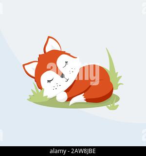 Hand drawn vector illustration sleeping red fox Stock Vector