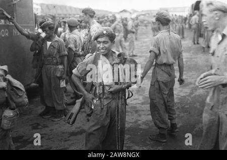 1949 - Soldier in Indonesia with monkey on his arm. The monkey's finger ...