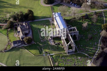 aerial view of Bolton Abbey Stock Photo