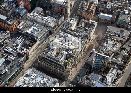 aerial view of St Anns Square and Royal Exchange Theatre & Royal Exchange Arcade in Manchester city centre Stock Photo