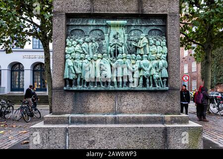 The Reformation Memorial to the Reformation of Denmark by sculptor Max Andersen & architect Harald Lønborg-Jense on Bispetorv , Copenhagen, Denmark. Stock Photo