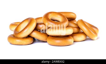 Small dry bagels, small rolls on a white background Stock Photo