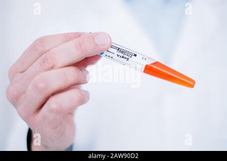 Medical Research in a lab with test tubes Stock Photo