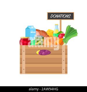 Box with food donation Stock Vector